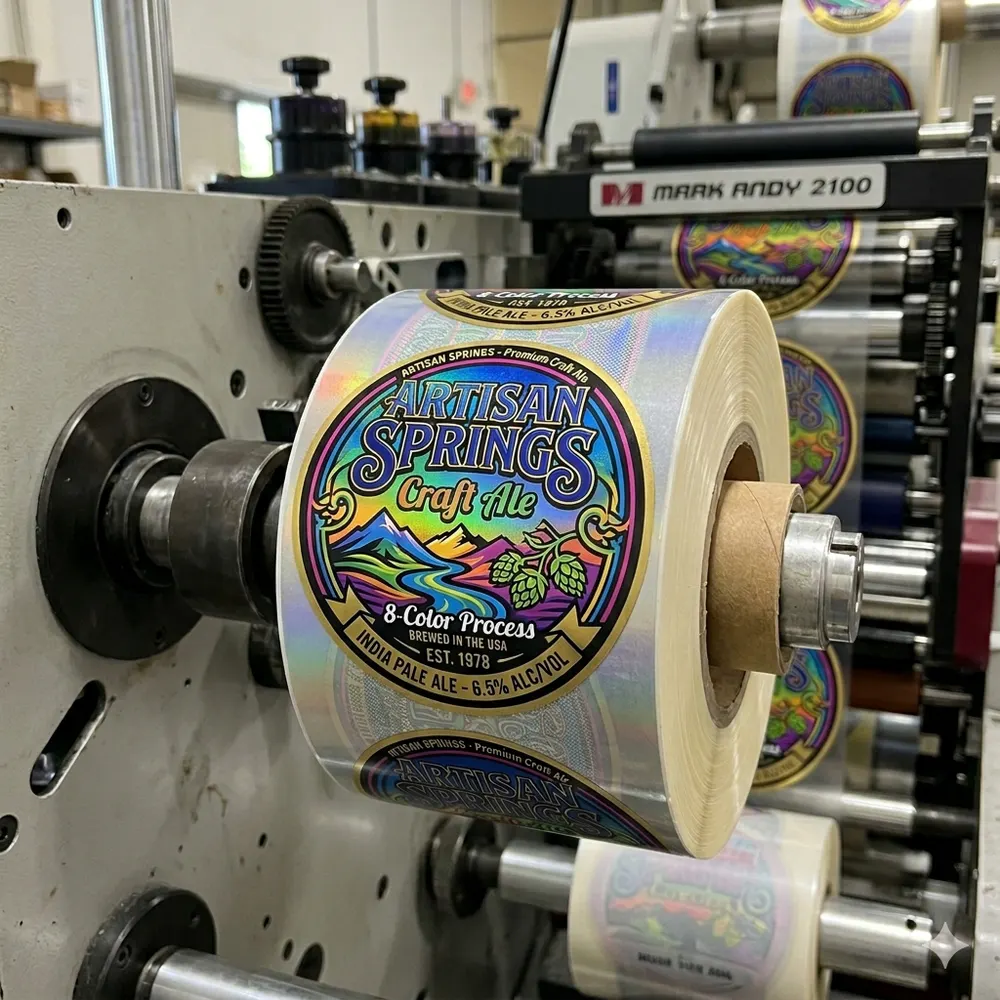Etiqueta con acabado de foil metálico holográfico
